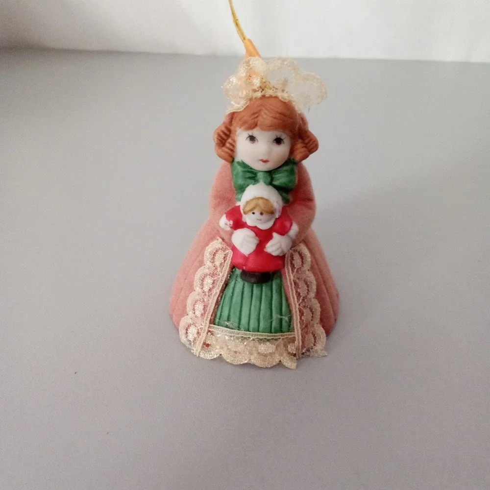 Vintage Jasco Lil Chimers Heirloom Doll Porcelain Bell Ornament Pink Girl Doll